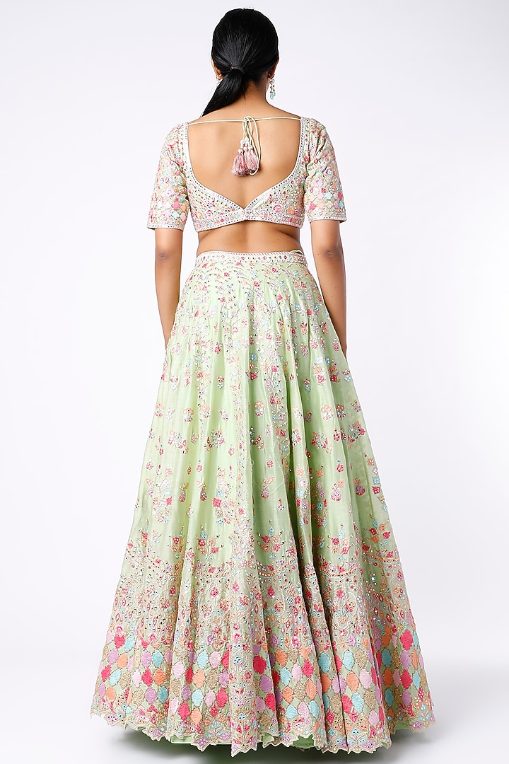 Pastel Mint Embroidered Bridal Lehenga Set by Tamanna Punjabi Kapoor at Pernia's Pop Up Shop