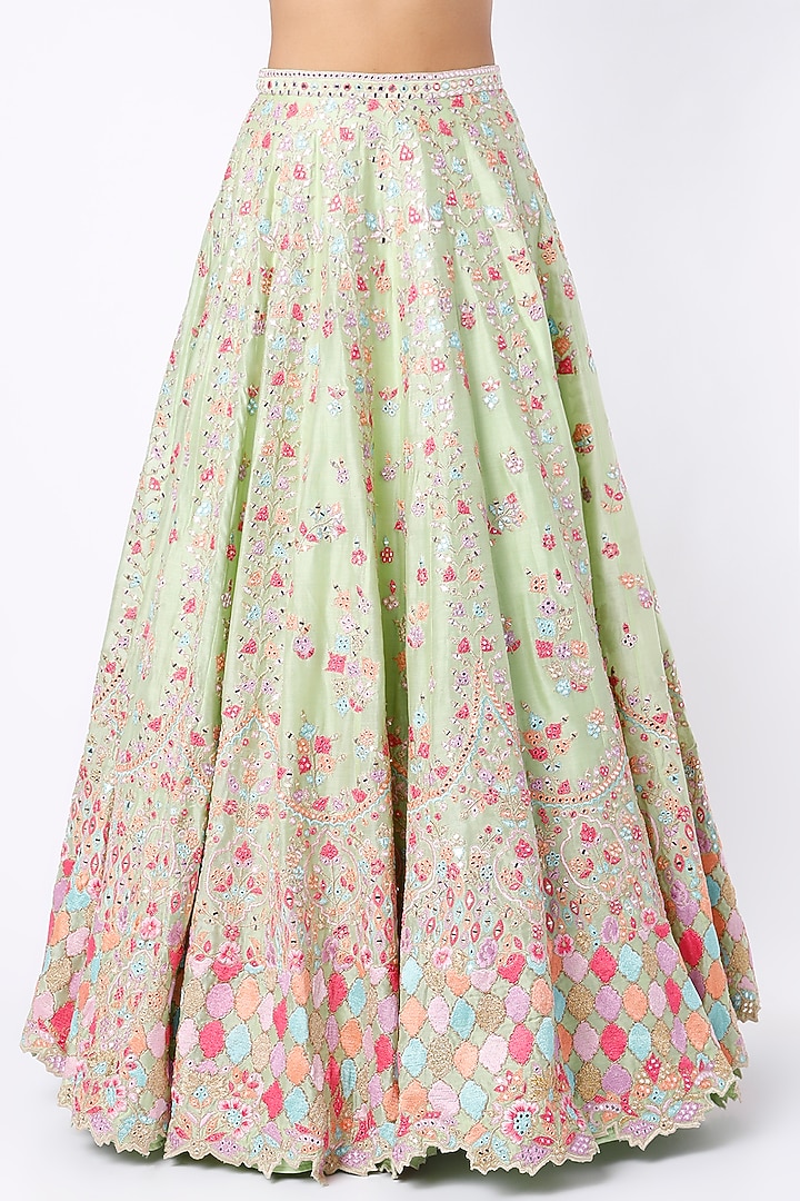 Pastel Mint Embroidered Bridal Lehenga Set by Tamanna Punjabi Kapoor at Pernia's Pop Up Shop