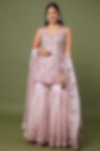 Pink Raw Silk & Organza Floral Embroidered Gharara Set by Tamanna Punjabi Kapoor at Pernia's Pop Up Shop