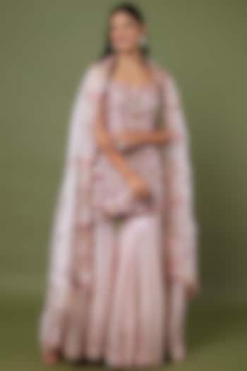 Pink Raw Silk & Organza Floral Embroidered Gharara Set by Tamanna Punjabi Kapoor at Pernia's Pop Up Shop