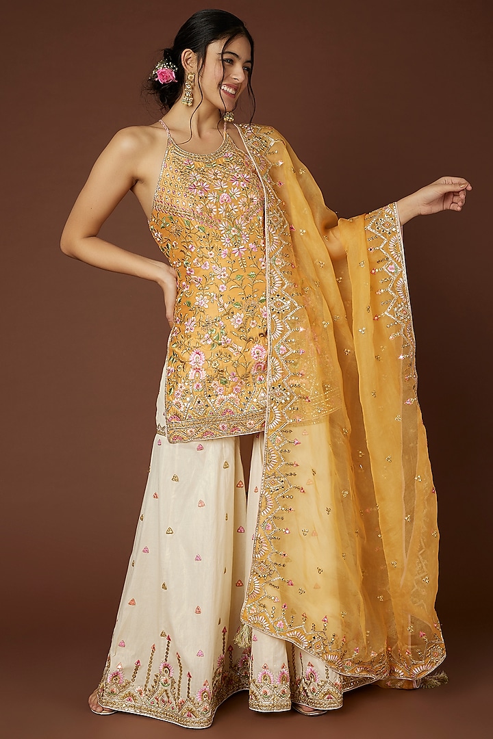 White Chanderi Silk Sharara Set by Tamanna Punjabi Kapoor at Pernia's Pop Up Shop