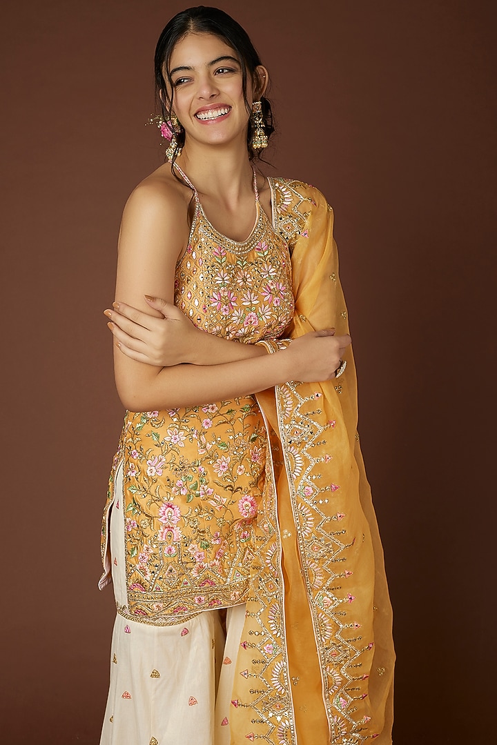 White Chanderi Silk Wedding Sharara Set by Tamanna Punjabi Kapoor at Pernia's Pop Up Shop