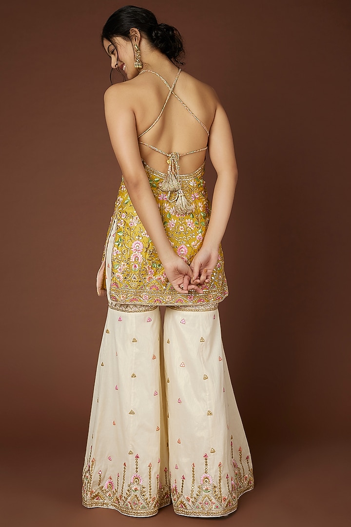 White Wedding Sharara Set In Chanderi Silk by Tamanna Punjabi Kapoor at Pernia's Pop Up Shop