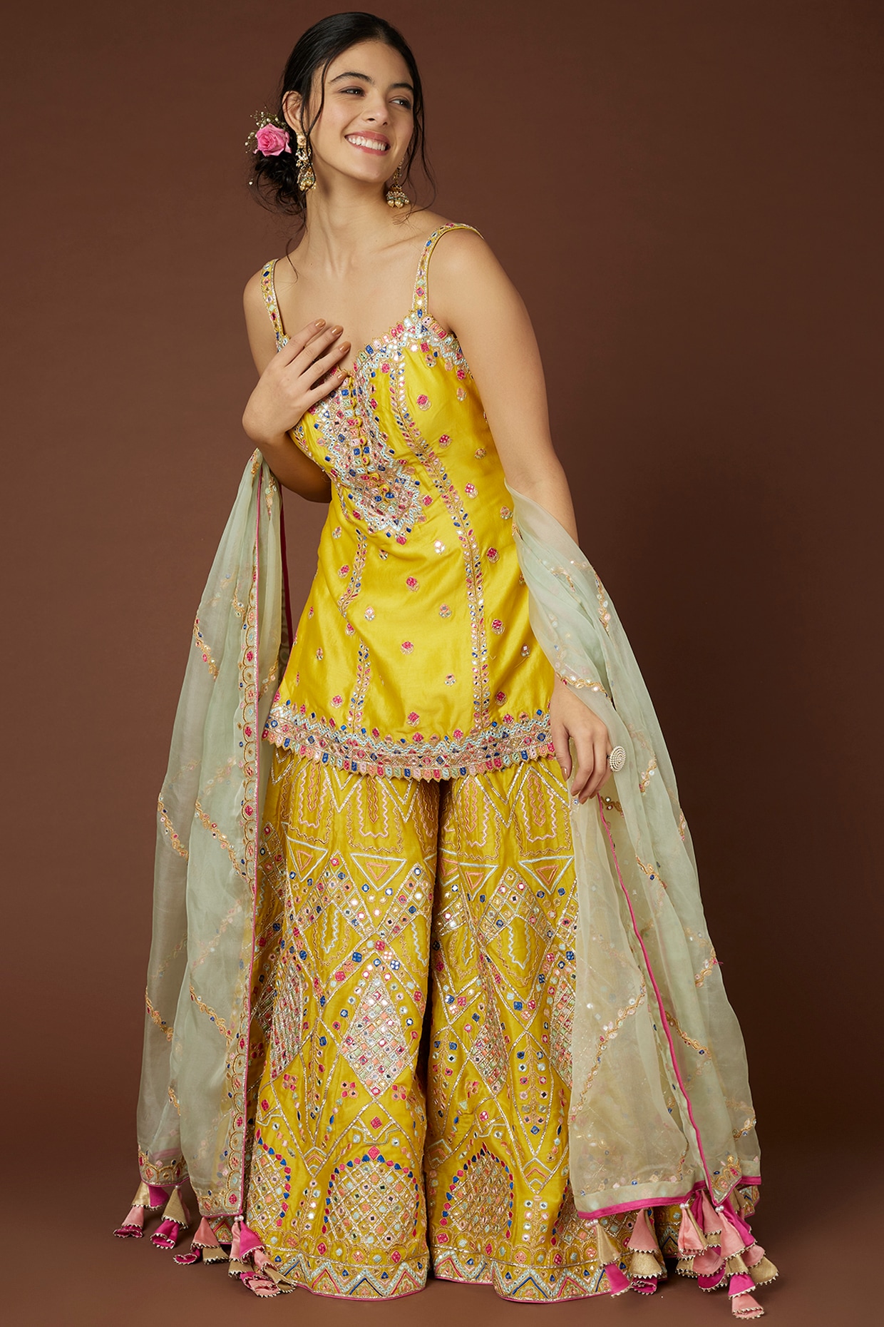 Dusty Sage Green Designer Embroidered Silk Wedding Sharara Suit | Saira's  Boutique