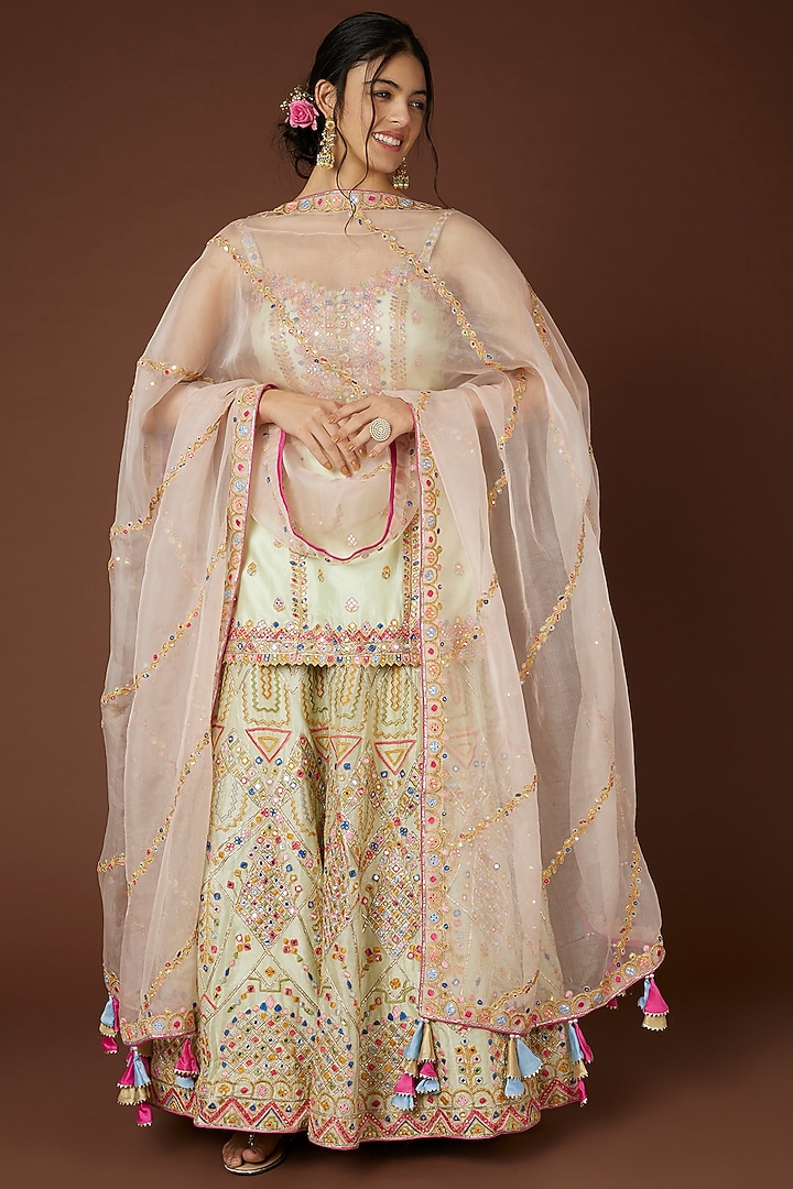 Light Green Chanderi Silk Resham Embroidered Gharara Set by Tamanna Punjabi Kapoor at Pernia's Pop Up Shop