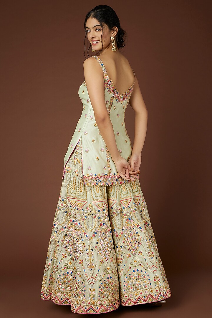 Light Green Chanderi Silk Resham Embroidered Gharara Set by Tamanna Punjabi Kapoor at Pernia's Pop Up Shop
