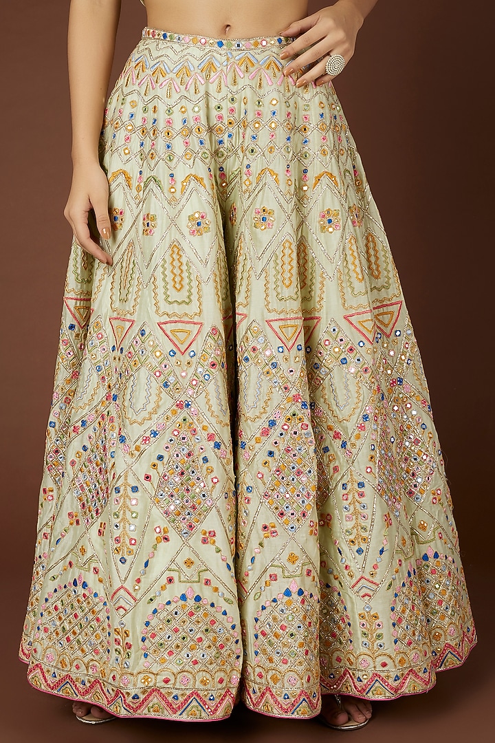 Light Green Chanderi Silk Resham Embroidered Gharara Set by Tamanna Punjabi Kapoor at Pernia's Pop Up Shop
