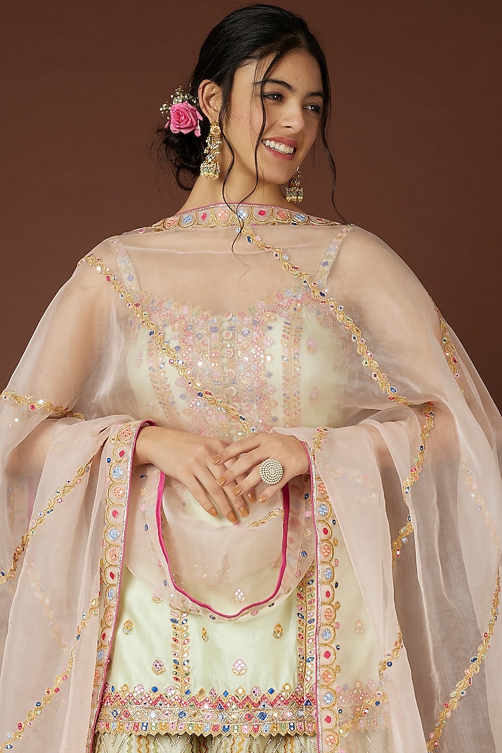 Light Green Chanderi Silk Resham Embroidered Gharara Set by Tamanna Punjabi Kapoor at Pernia's Pop Up Shop