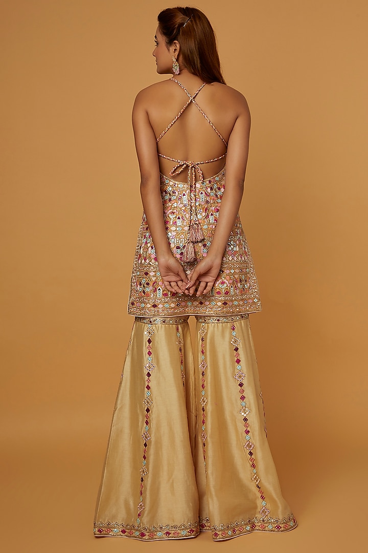 Beige Chanderi Resham Embroidered Gharara Set by Tamanna Punjabi Kapoor at Pernia's Pop Up Shop
