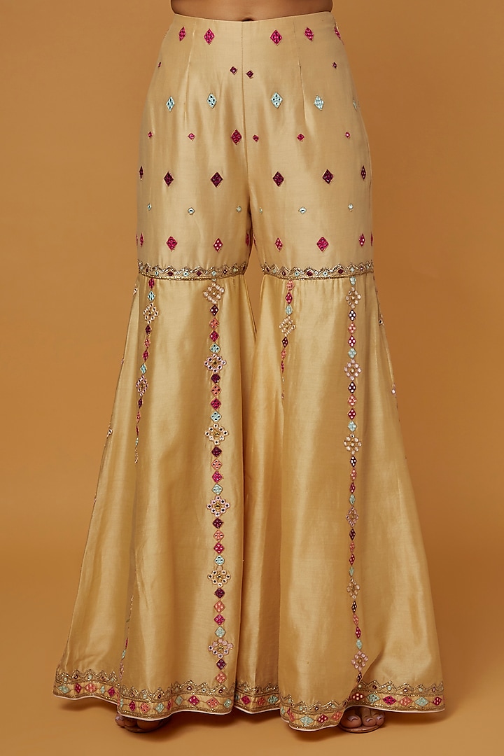 Beige Chanderi Resham Embroidered Gharara Set by Tamanna Punjabi Kapoor at Pernia's Pop Up Shop