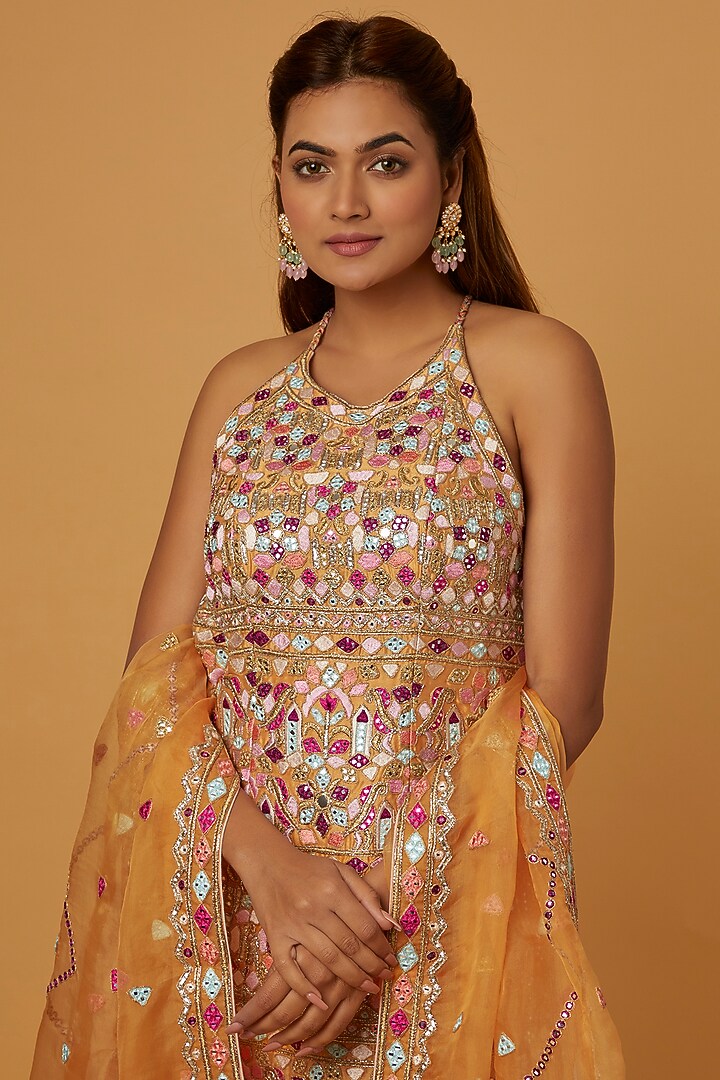 Beige Chanderi Resham Embroidered Gharara Set by Tamanna Punjabi Kapoor at Pernia's Pop Up Shop