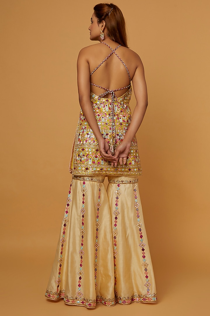 Beige Chanderi Resham Embroidered Gharara Set by Tamanna Punjabi Kapoor at Pernia's Pop Up Shop