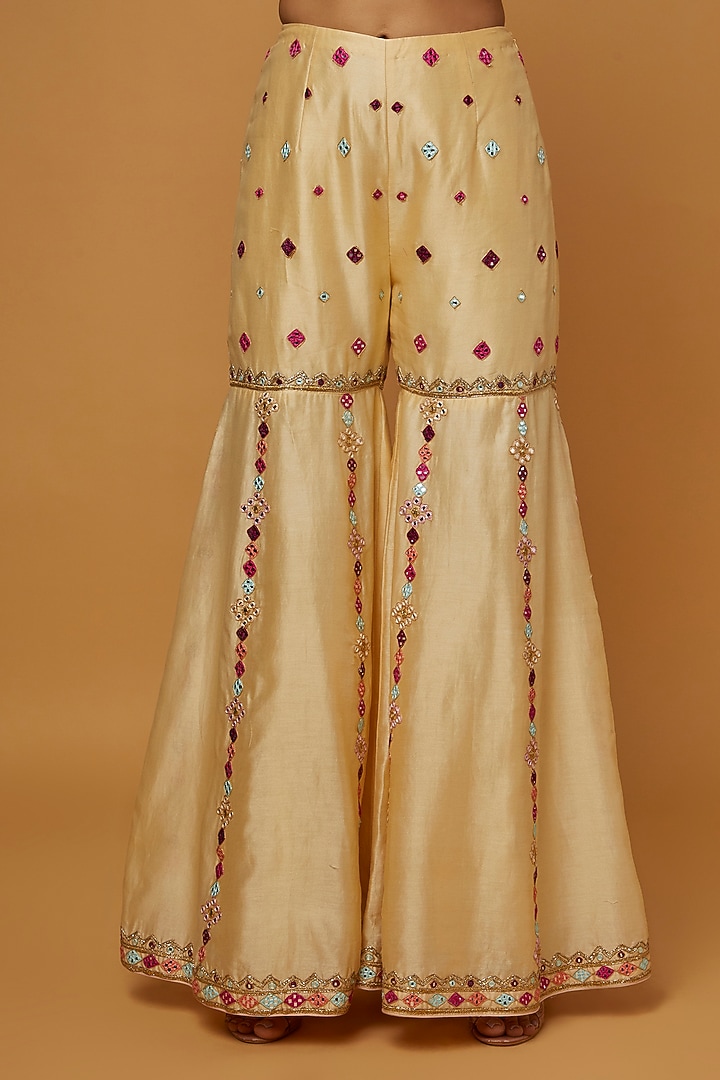 Beige Chanderi Resham Embroidered Gharara Set by Tamanna Punjabi Kapoor at Pernia's Pop Up Shop