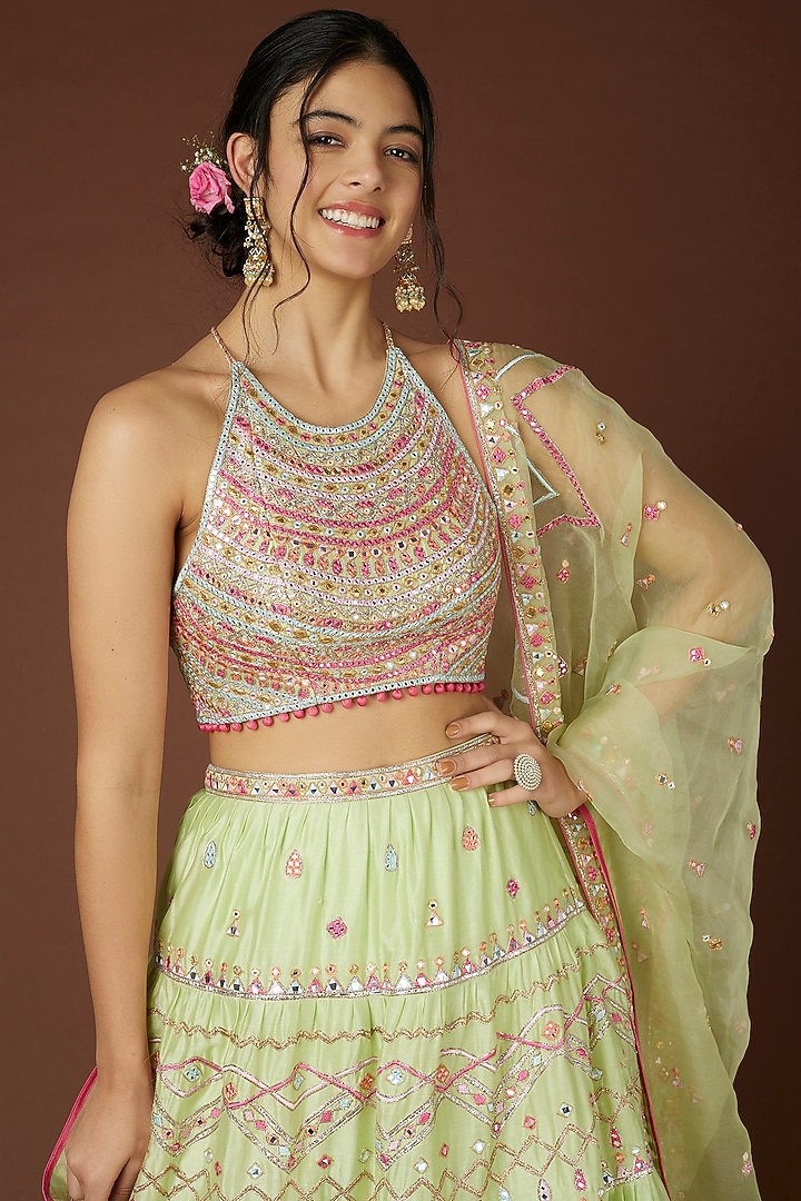 Lime Green Embroidered Bridal Lehenga Set by Tamanna Punjabi Kapoor at Pernia's Pop Up Shop