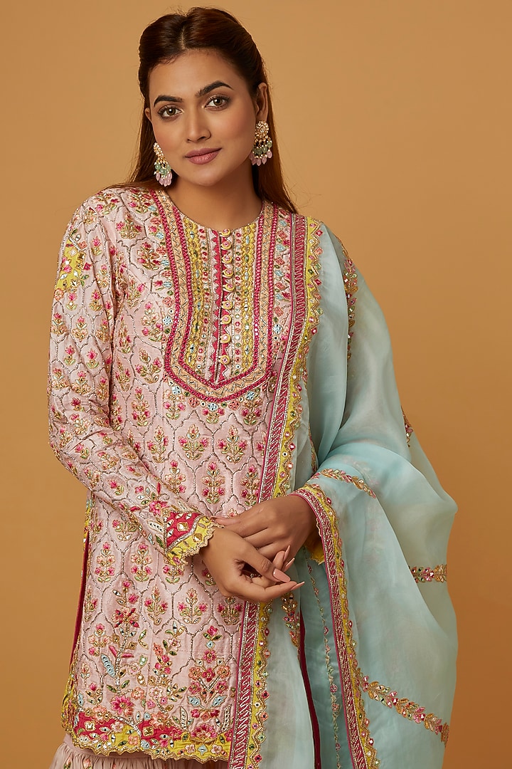 Pink Organza Dori Embroidered Gharara Set by Tamanna Punjabi Kapoor at Pernia's Pop Up Shop