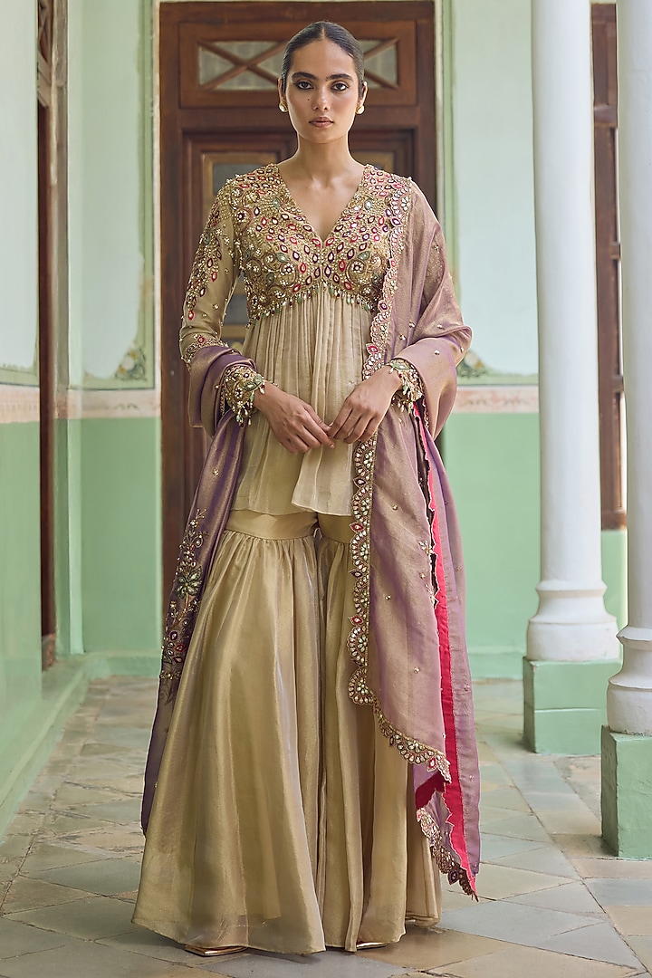 Gold Kanjeevaram Tissue Gharara Set by Tamanna Punjabi Kapoor at Pernia's Pop Up Shop