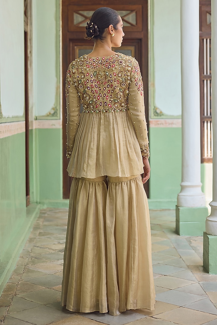 Gold Kanjeevaram Tissue Gharara Set by Tamanna Punjabi Kapoor at Pernia's Pop Up Shop