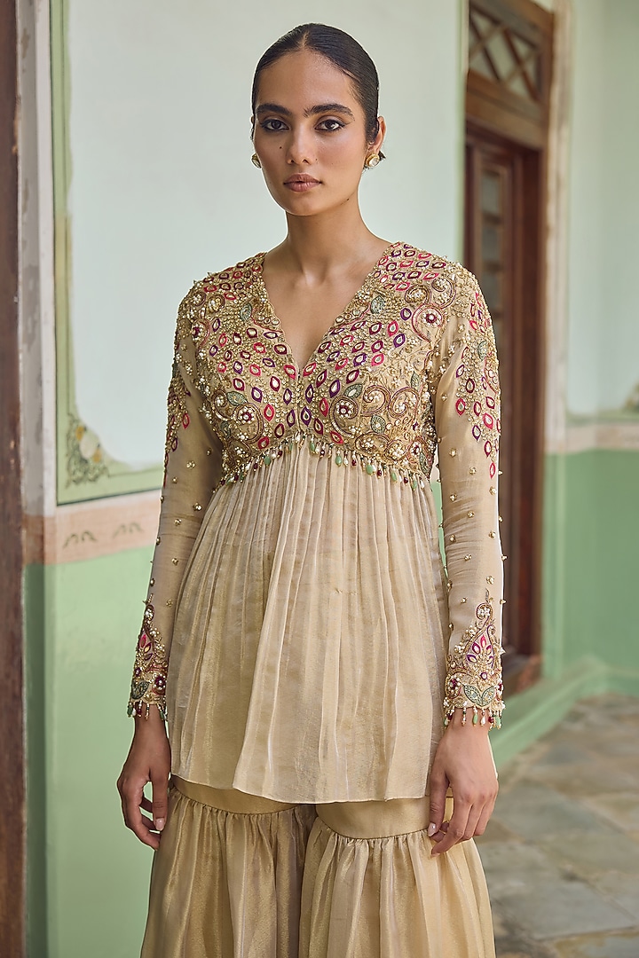 Gold Kanjeevaram Tissue Gharara Set by Tamanna Punjabi Kapoor at Pernia's Pop Up Shop