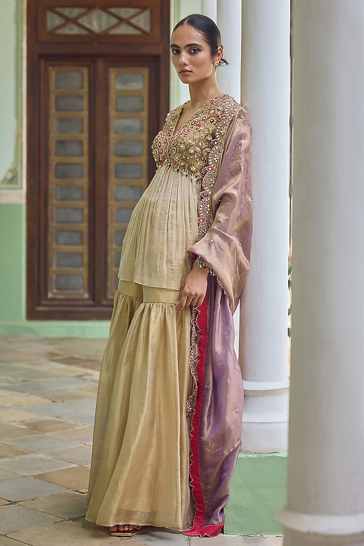 Gold Kanjeevaram Tissue Gharara Set by Tamanna Punjabi Kapoor at Pernia's Pop Up Shop