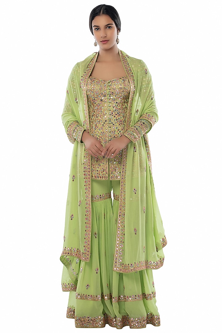 Green Embroidered Sharara Set by Tamanna Punjabi Kapoor