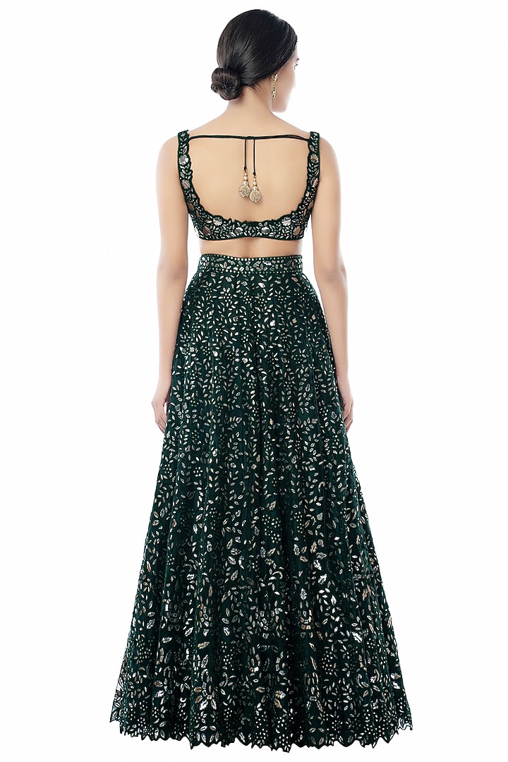 Dark Green Embroidered Bridal Lehenga Set by Tamanna Punjabi Kapoor at Pernia's Pop Up Shop