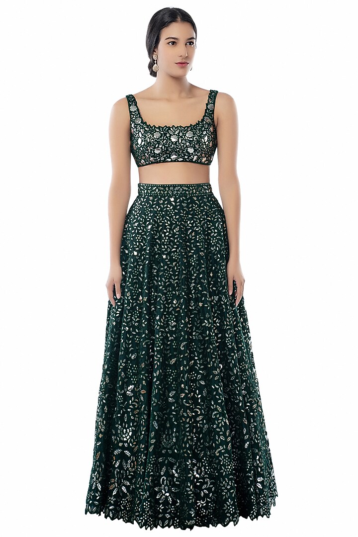 Dark Green Embroidered Bridal Lehenga Set by Tamanna Punjabi Kapoor at Pernia's Pop Up Shop