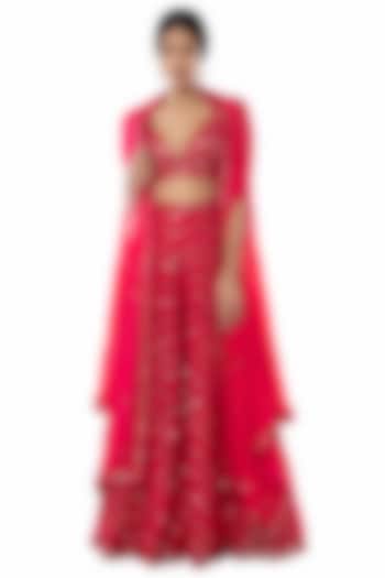 Pink Embroidered Sharara Set With Cape by Tamanna Punjabi Kapoor