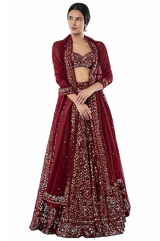 Maroon Embroidered Lehenga Set by Tamanna Punjabi Kapoor