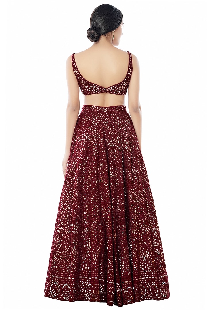Maroon Embroidered Bridal Lehenga Set by Tamanna Punjabi Kapoor at Pernia's Pop Up Shop