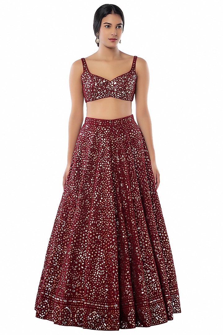 Maroon Embroidered Bridal Lehenga Set by Tamanna Punjabi Kapoor at Pernia's Pop Up Shop