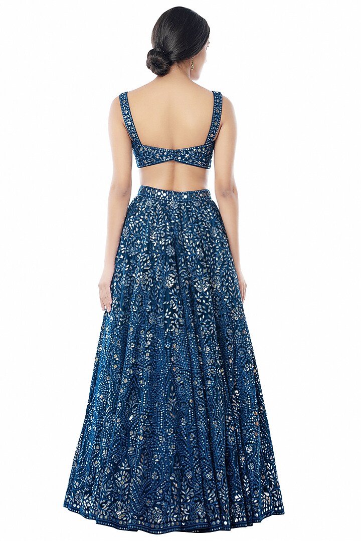 Blue Embroidered Bridal Lehenga Set by Tamanna Punjabi Kapoor at Pernia's Pop Up Shop