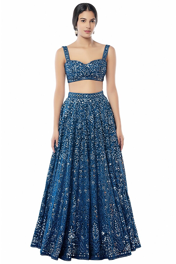 Blue Embroidered Bridal Lehenga Set by Tamanna Punjabi Kapoor at Pernia's Pop Up Shop