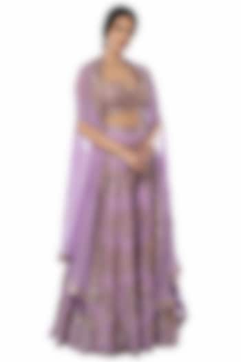 Lavender Embroidered Sharara Set With Cape by Tamanna Punjabi Kapoor