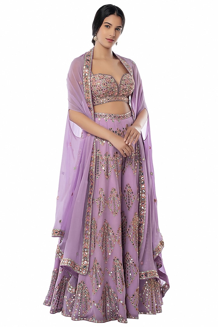 Lavender Embroidered Sharara Set With Cape by Tamanna Punjabi Kapoor