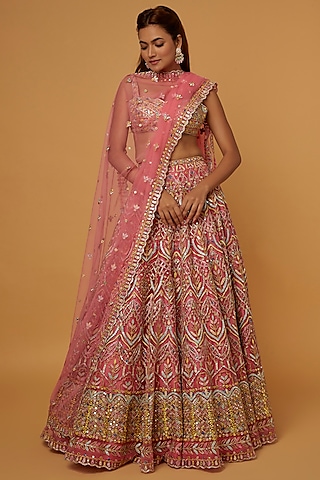 Old Rose Embroidered Lehenga Set by Tamanna Punjabi Kapoor