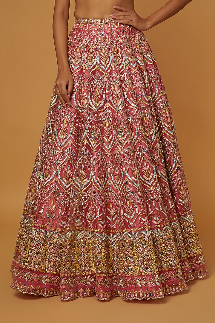Old Rose Embroidered Bridal Lehenga Set by Tamanna Punjabi Kapoor at Pernia's Pop Up Shop