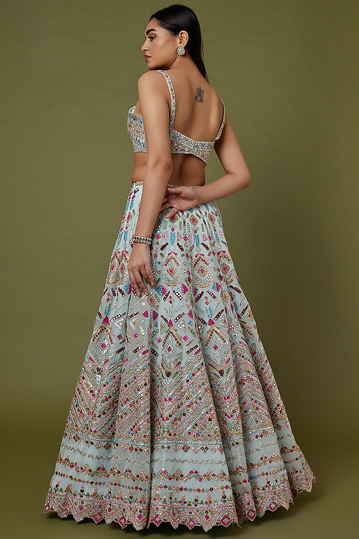 Sky Blue Embroidered Bridal Lehenga Set by Tamanna Punjabi Kapoor at Pernia's Pop Up Shop