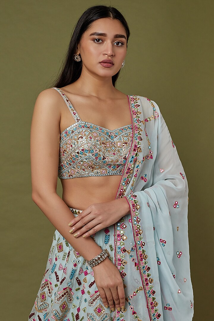 Sky Blue Embroidered Bridal Lehenga Set by Tamanna Punjabi Kapoor at Pernia's Pop Up Shop