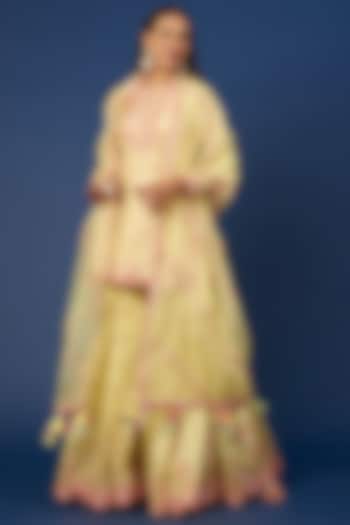 Yellow Embroidered Gharara Set by Tamanna Punjabi Kapoor