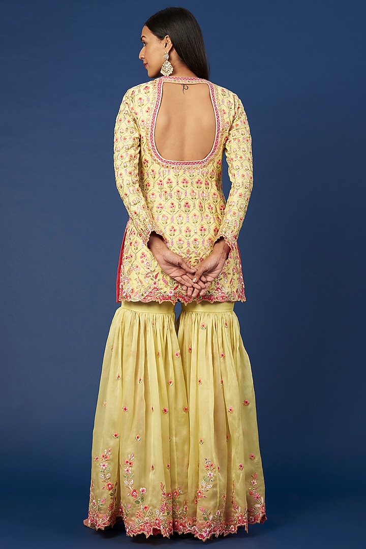 Yellow Embroidered Gharara Set by Tamanna Punjabi Kapoor at Pernia's Pop Up Shop
