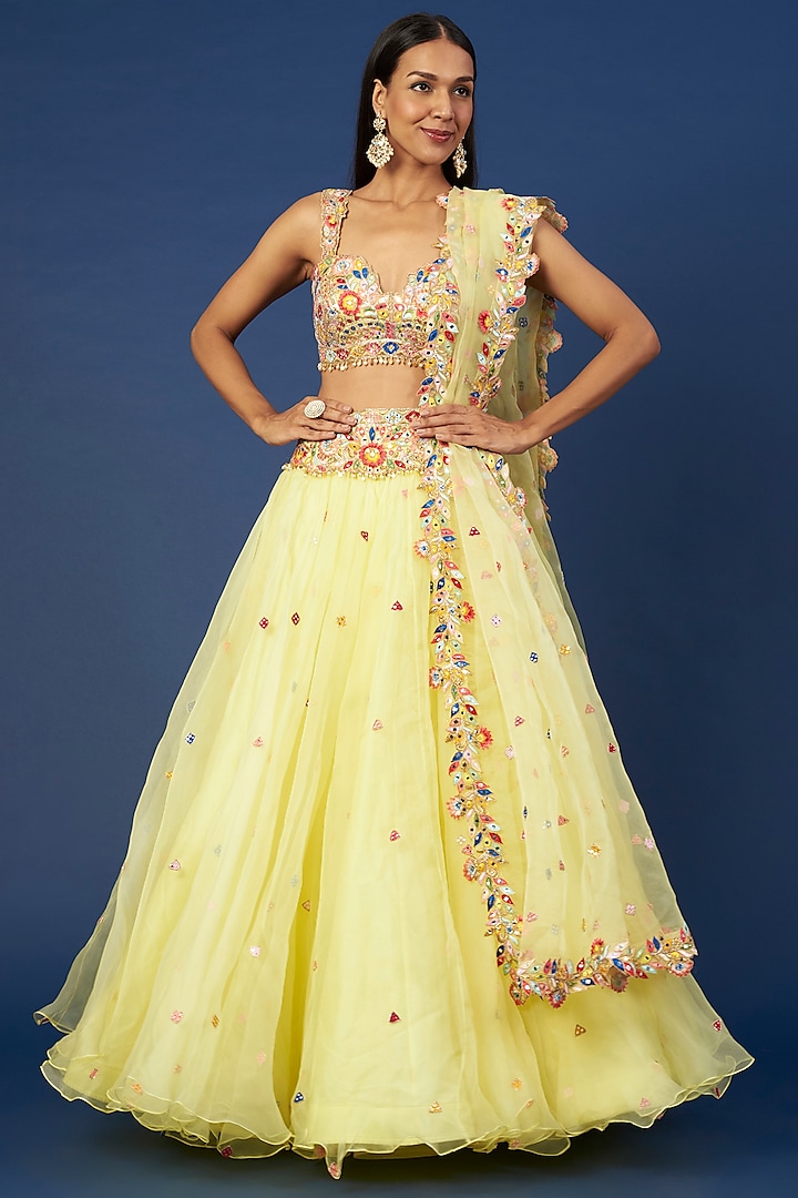 Yellow Embroidered Lehenga Set by Tamanna Punjabi Kapoor