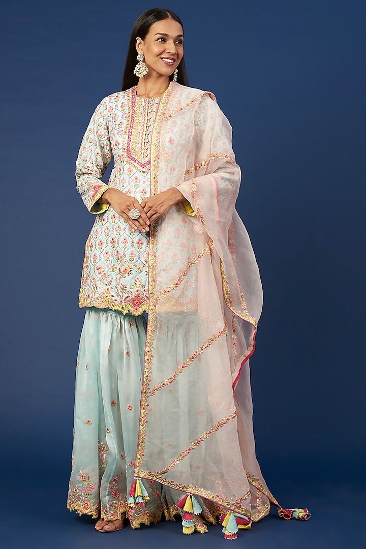 Blue Embroidered Gharara Set by Tamanna Punjabi Kapoor