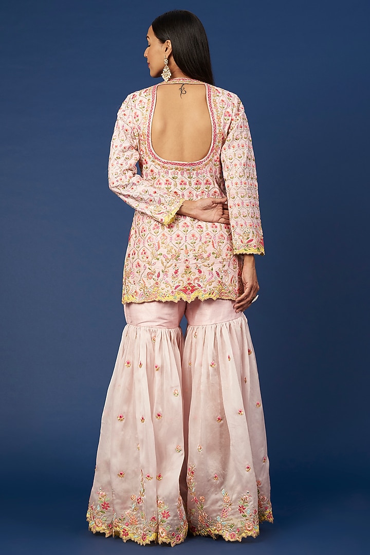 Blush Pink Organza Resham Embroidered Gharara Set by Tamanna Punjabi Kapoor at Pernia's Pop Up Shop