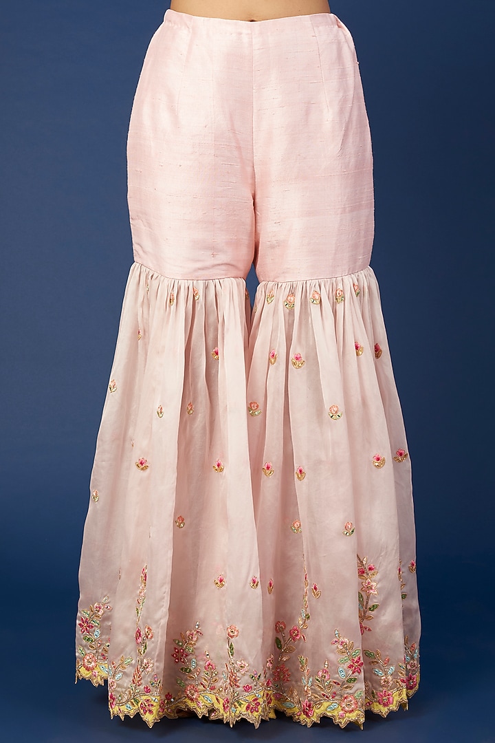 Blush Pink Organza Resham Embroidered Gharara Set by Tamanna Punjabi Kapoor at Pernia's Pop Up Shop