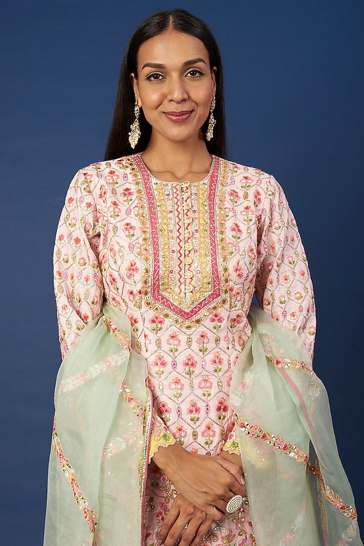 Blush Pink Organza Resham Embroidered Gharara Set by Tamanna Punjabi Kapoor at Pernia's Pop Up Shop