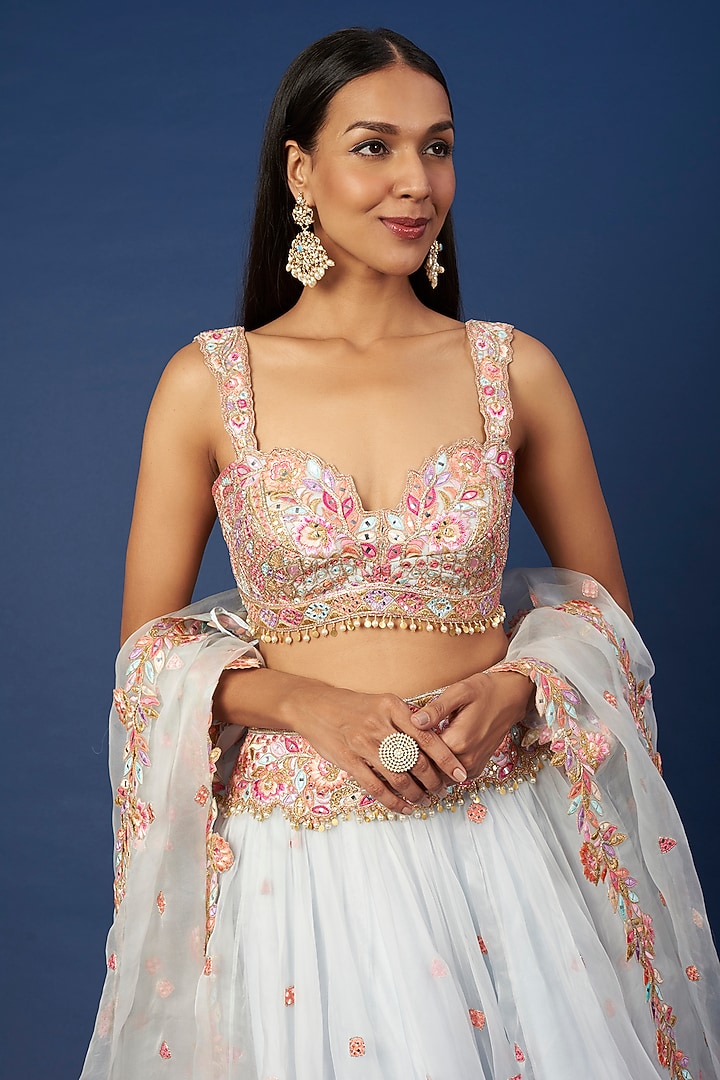 Blue Embroidered Wedding Lehenga Set by Tamanna Punjabi Kapoor at Pernia's Pop Up Shop