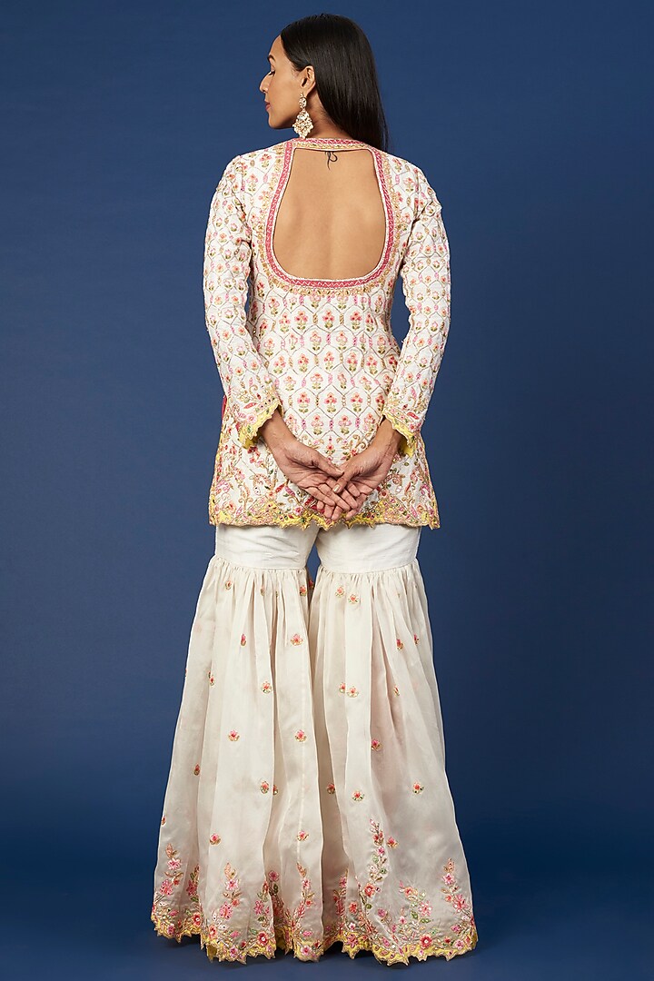 White Organza Resham Embroidered Gharara Set by Tamanna Punjabi Kapoor at Pernia's Pop Up Shop