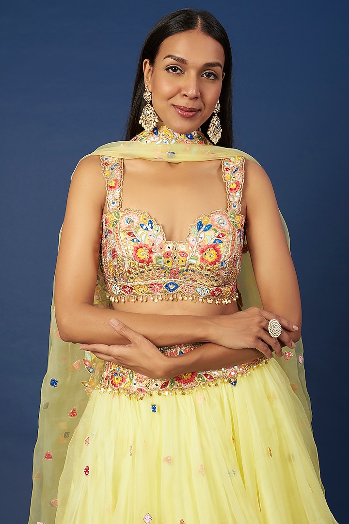 Yellow Embroidered Net Wedding Lehenga Set by Tamanna Punjabi Kapoor at Pernia's Pop Up Shop