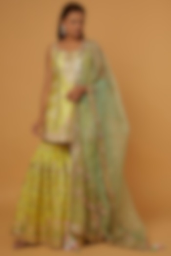 Bright Yellow Embroidered Gharara Set by Tamanna Punjabi Kapoor