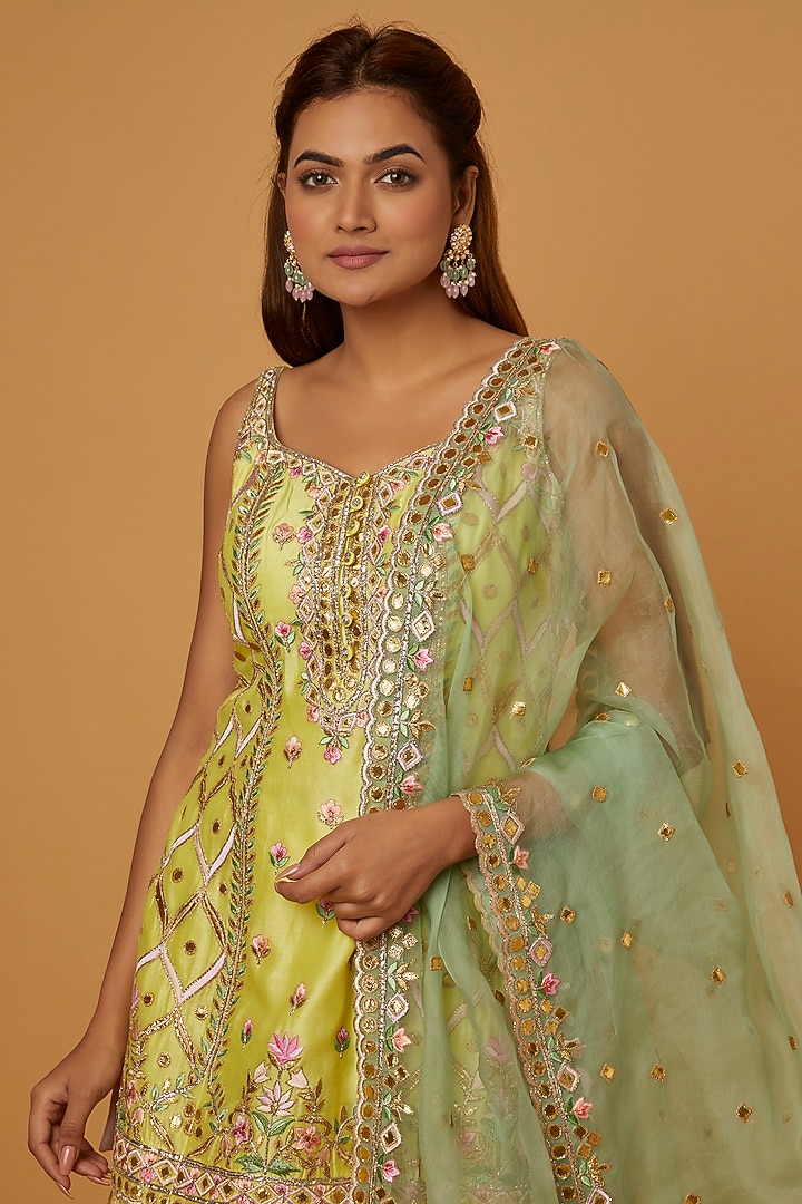 Bright Yellow Chanderi Silk Resham Embroidered Gharara Set by Tamanna Punjabi Kapoor at Pernia's Pop Up Shop